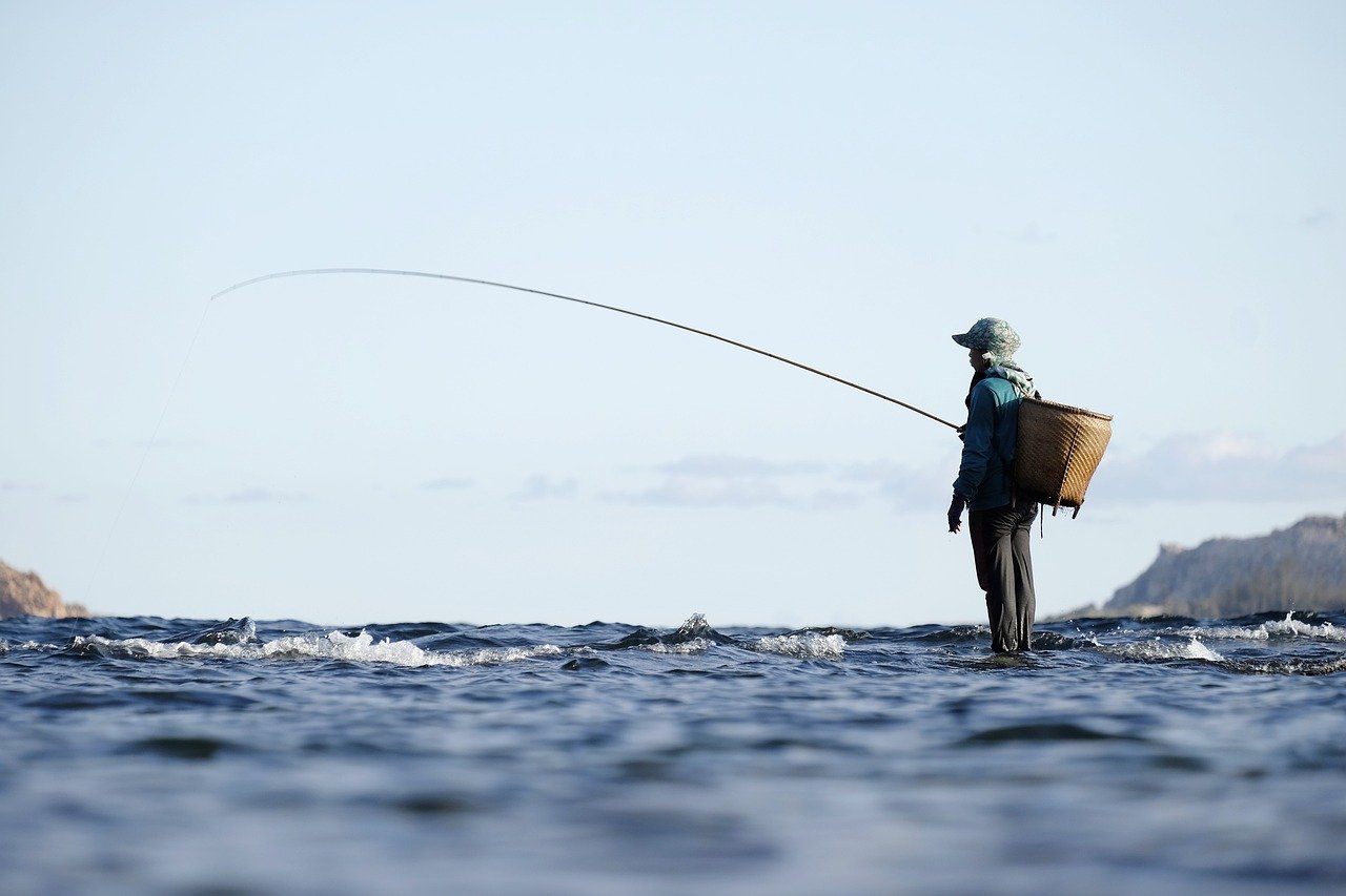 fishing, fisherman, fishing rod, livelihood, sea, nature, ocean, water, worker, asian, alone, lonely